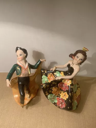 Pair of Italy Vinatge Porcelain Dancers 8" J & J