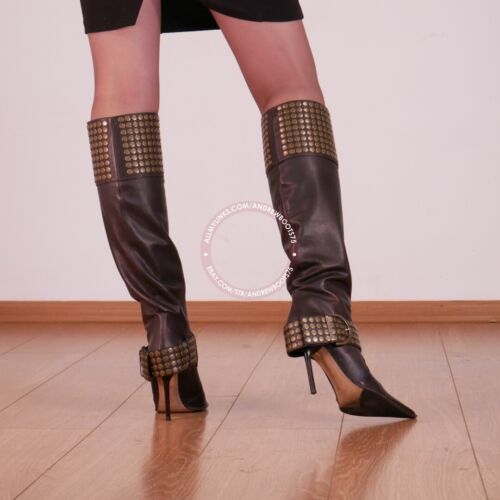 Gianmarco Lorenzi IT36 EU36,5 US6 pointed toe stilettos leather knee boots - Picture 10 of 24