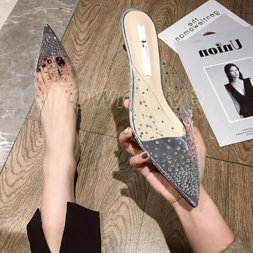 Women Transparent Clear Heels Sandals Slippers Rhinestone High Heels Party Shoes - Picture 17 of 25