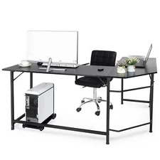 L Shaped Desk Corner Computer Gaming Laptop Table Office Black Workstation Home