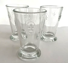 Set of 3 La Rochere Fleur de Lys Embossed Glass Tumblers 10 oz France 5-1/2"