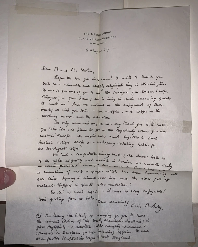 SIGNED LETTER, 1966, 1st, UNIVERSITIES: BRITISH, INDIAN, AFRICAN, by ERIC ASHBY - Image 2 of 4