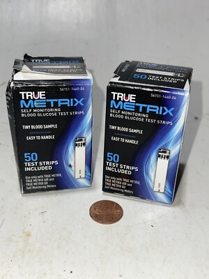 (2) TRUE Metrix Self Monitoring Blood Glucose Test Strips 50 Count Exp04-25-2025