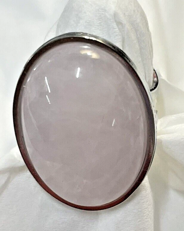 Anillo Ajustable Cuarzo Rosa Ovalado Piedras Preciosas Plata Acero Inoxidable Natural NUEVO Foto 3 de 4