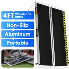 4FT Folding Wheelchair Ramp NonSlip Aluminum Portable Medical Mobility Threshold