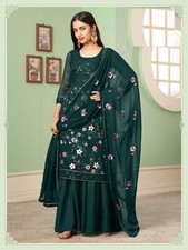 Bottle Green Pakistani Style Bollywood Festive Sharara   Glamorous Sangeet Wear