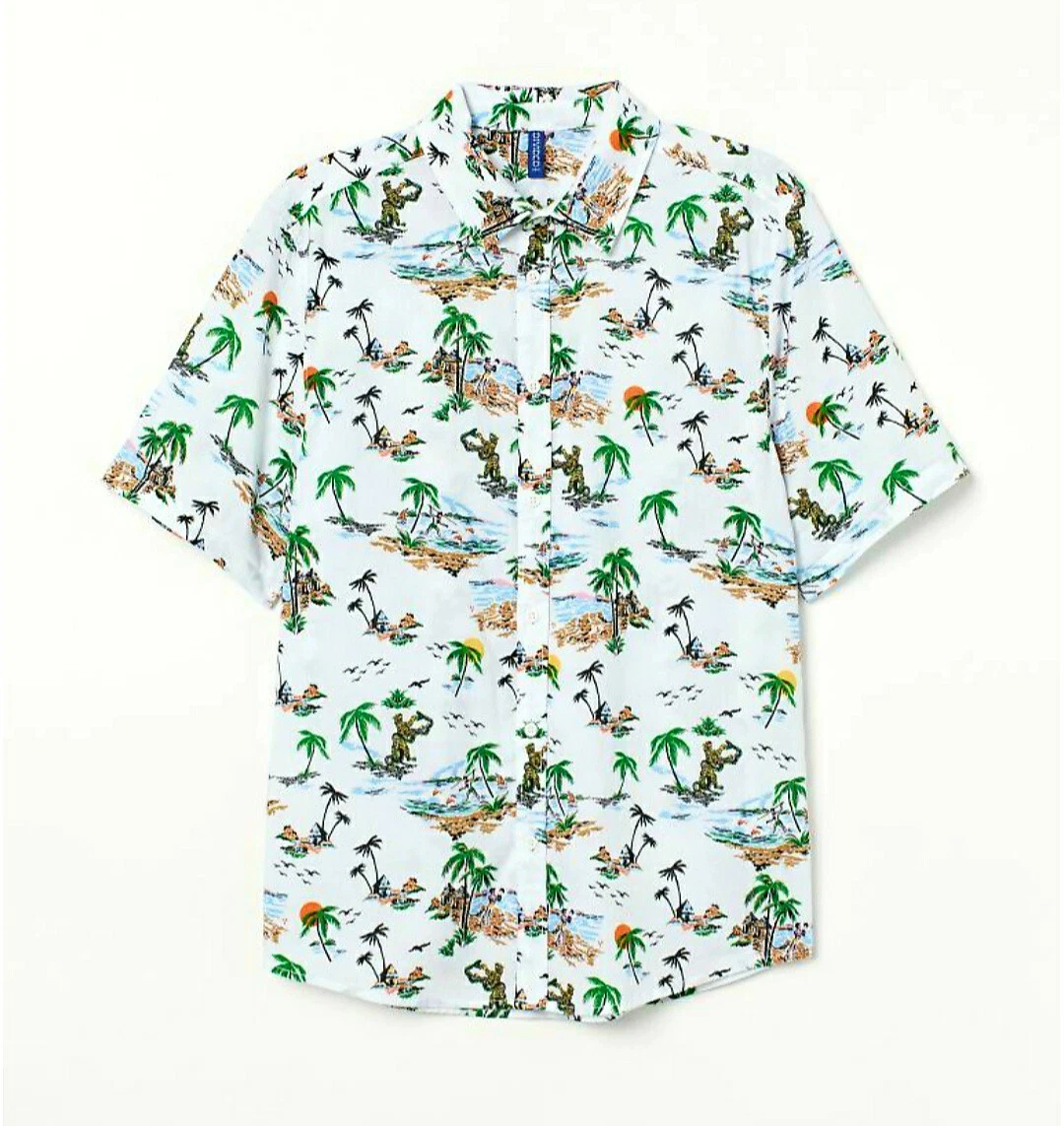 Mens 40R Medium Hawaiian Shirt Relaxed Fit White Shortsleeve Buttondown Tropical