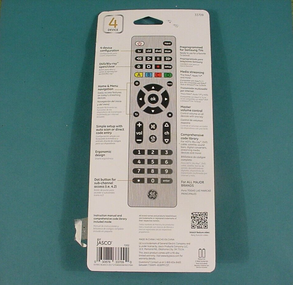 GE General Electric 33709 Ultra Pro 4Device Universal TV Remote