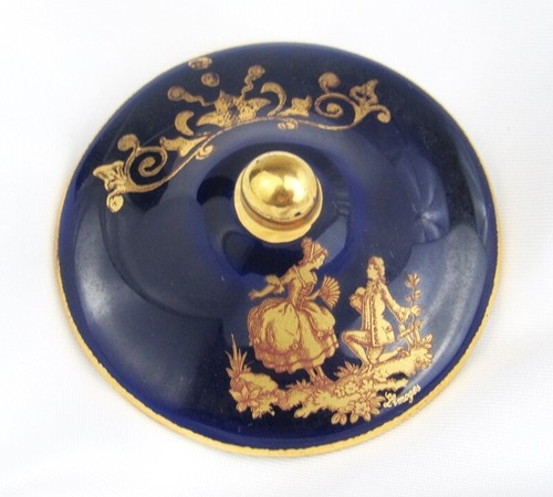 Portagioie Limoges France miniatura blu cobalto dorato con coperchio oro dorato - Foto 5 di 8