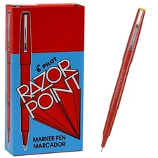 Pilot Razor Point Pens 11007, Red 0.3mm Extra Fine Plastic Point Pen, 1 Dozen