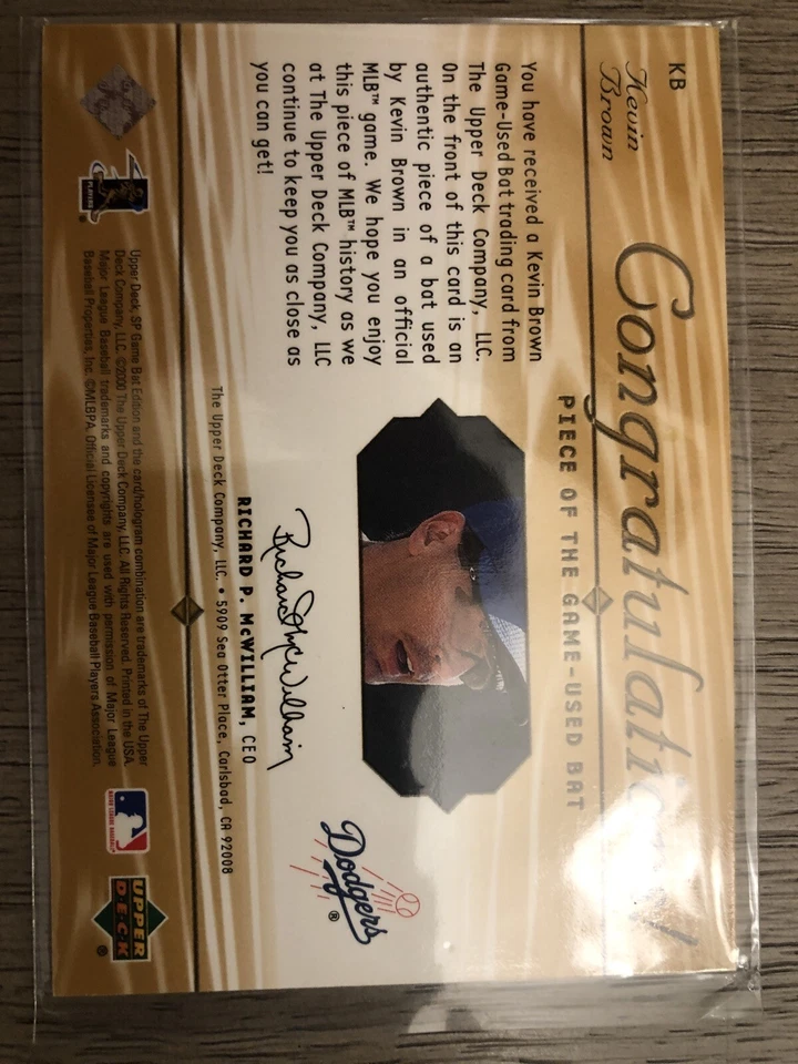 Taco usado 2001 Upper-Deck SP #KB Kevin Brown peça do jogo **FAÇA OFERTA** - Imagem 2 de 2