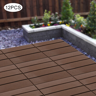 12-Pack Interlocking Deck Tiles 30 × 30 cm Dark Wood Brown Weatherproof Non-Slip