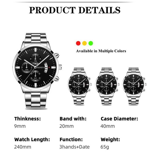 Fashion Men Stainless Steel Watch Luxury Calendar Quartz Wrist Watch Business Wa - Picture 23 of 26