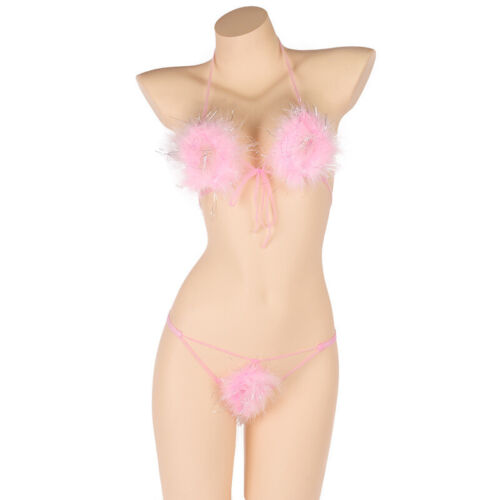 Damen Kunstpelz Bh Und Slip Satz Fell Sexy Kostüm Unterwäsche Schlafanzüge - Bild 22 von 23
