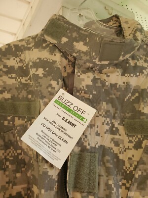US Army Shirt Uniform Insect Repellant Buzz Off Mens Large Long 