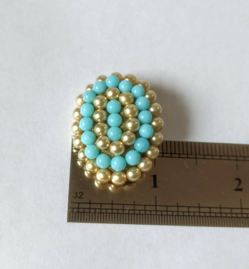 Vintage Brooch Faux Pearl Turquoise Bead C Clasp … - image 8