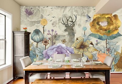 3D Yellow Flower ZHUA1279 Wallpaper Wall Murals Removable Self-adhesive Zoe