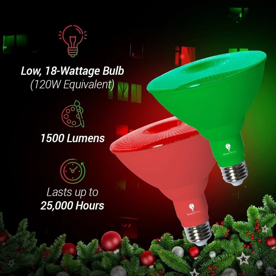 Long-Lasting E26 LED Bulbs - 18W Red Green Color for Holidays and Events - Image 4 of 4