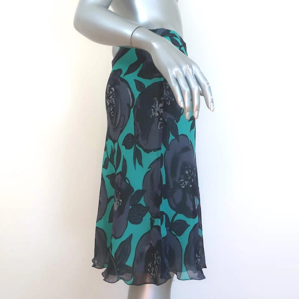 Falda Moschino Barata y Elegante Volantes Frontales Aqua Estampado Floral Seda Talla US 6 Foto 3 de 4