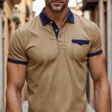 Mens Polo shirt Breathable Summer Leisure Mens Cowboy Classic Short Sleeve