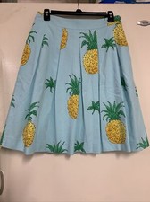Talbots RSVP Pineapple Pleated Full Skirt 4P Line Swing Tropical Blue Pockets