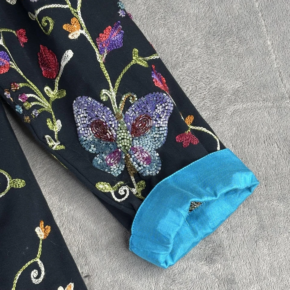 Quacker Factory Jacket Womens Small Black Embroidered Beaded Butterfly Floral - Image 2 of 4