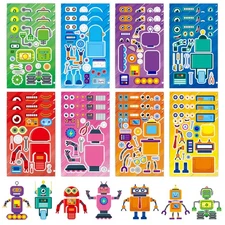 Robot Face Sticker Sheets for Kids - 24 Sheets for Birthday Party Favors
