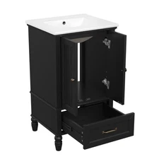 20-Inch Black Bathroom Vanity with MDF Cabinet, Ceramic Sink,