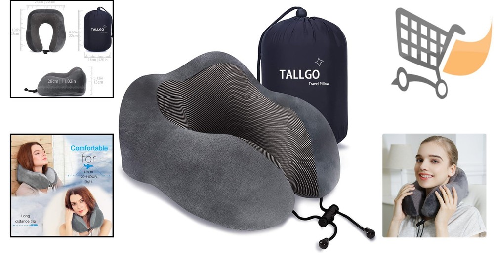 Memory Foam Travel Pillow for Neck Support - Soft Grey Comfort for Airplane Car and Home