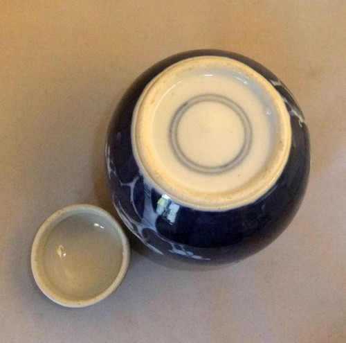 19. Jh. Chinesische Porzellan Blau & Weiß Vase & Deckel Prunus Dekoration 15 cm hoch - Bild 7 von 8