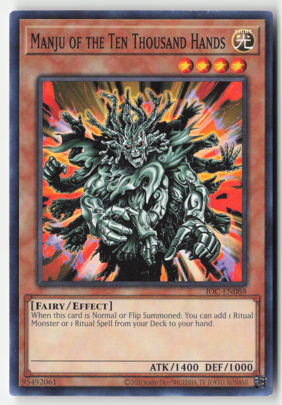 Manju of the Ten Thousand Hands IOC-088 YuGiOh Invasion of Chaos trading card — raw and PSA graded price guide