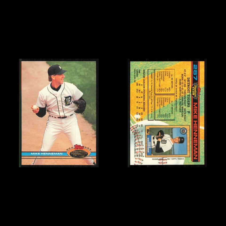 Mike Henneman #287 1991 Topps Stadium Club Detroit Tigers Baseball Card MLB NM - Image 3 of 3