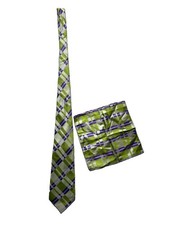 Green And Purple Plaid Print Silk Neck Tie And Hanky Set 831