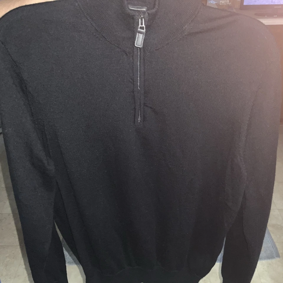JOS. A. BANK Black 100% Merino Wool 1/2 Zip Sweater Size M - Image 3 of 4