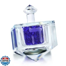 QFkris Blown Glass Hanukkah Dreidel Ornament with Blue Crushed Diamonds 3.3" 