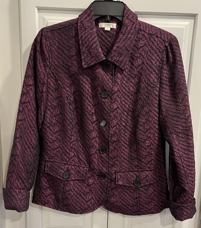 Vintage Erin London Women's Purple Black Jacket Button Up Pockets Size S