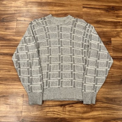 Lyle & Scott Sweater Mens Medium Gray Cashmere Geometric Crewneck Made Scotland
