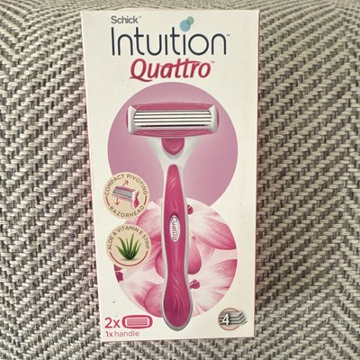Schick Intuition Quattro Women s Cartridge Razor Pink/White Pivoting, 4-Blade +2