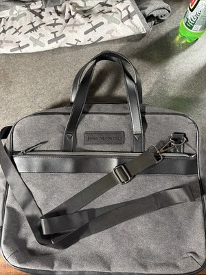 John Varvatos Laptop Briefcase Messenger Bag Black Canvas Leather Designer