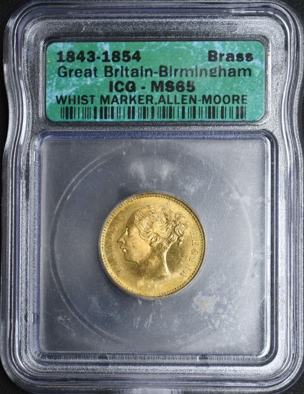 1843-1854 Great Britain - Birmingham Whist Marker Allen More ICG MS65