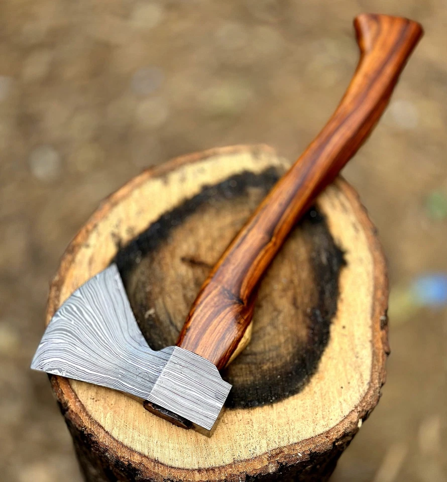 Machadinha de aço Damasco feita à mão 16" viking arremesso acampamento com bainha - Imagem 2 de 4