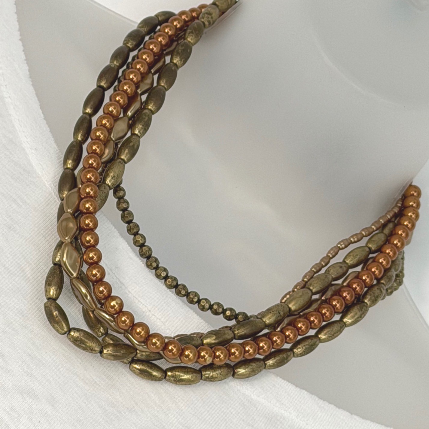 Bronze Copper Multi Strand Beaded Statement Neckl… - image 6