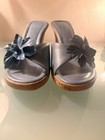 Fioni-90’s/Y2K Vintage, Blue, Leather, Floral, Open Toe Wedge Heel Sandal Size 7 — photo 4