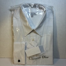 VTG Christian Dior Monsieur Dress Shirt White 100 Cotton French Cuff 16 32/33