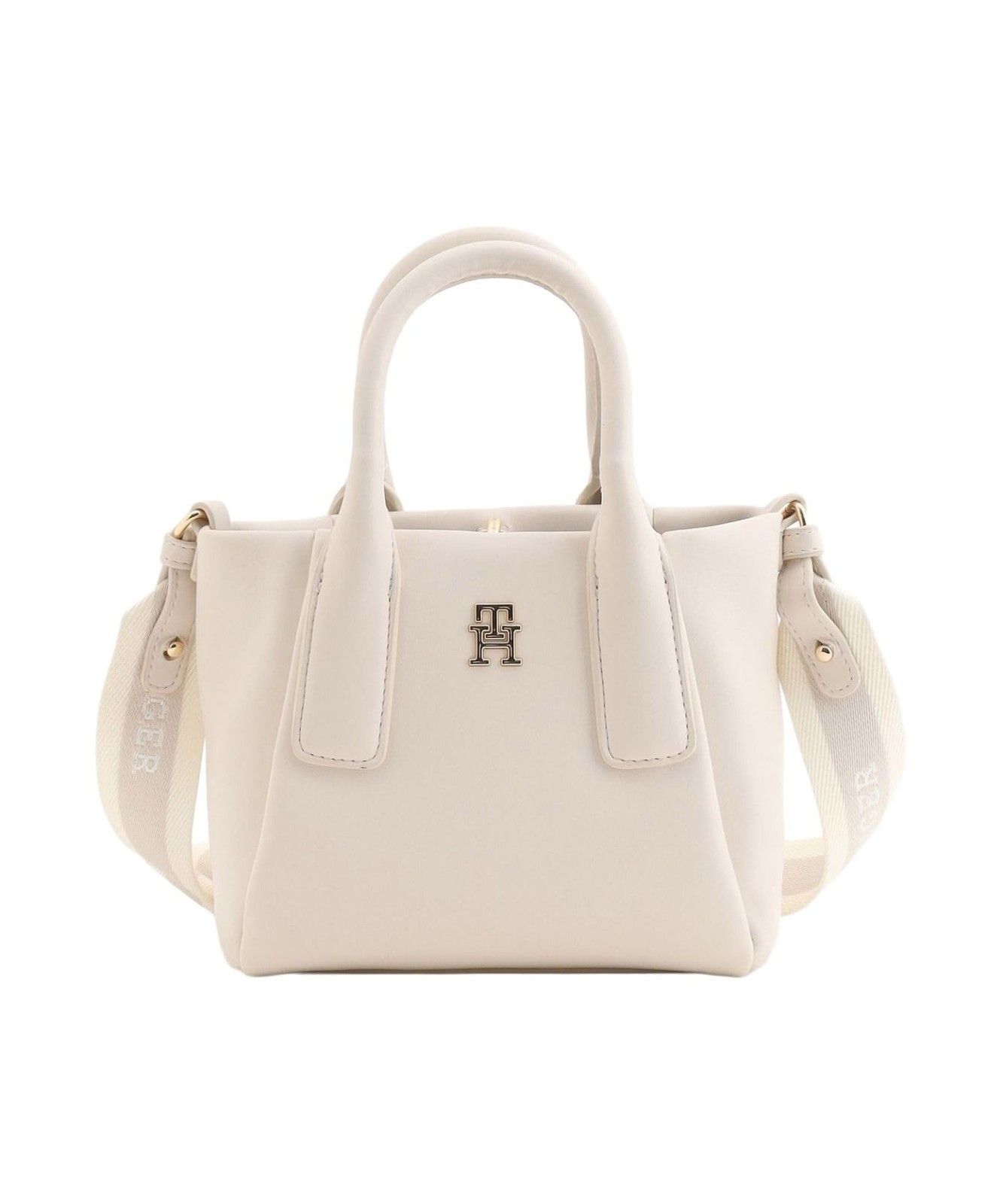 Tommy Hilfiger Ivory Mini Tote Bag with Logo Strap - Stylish & Compact