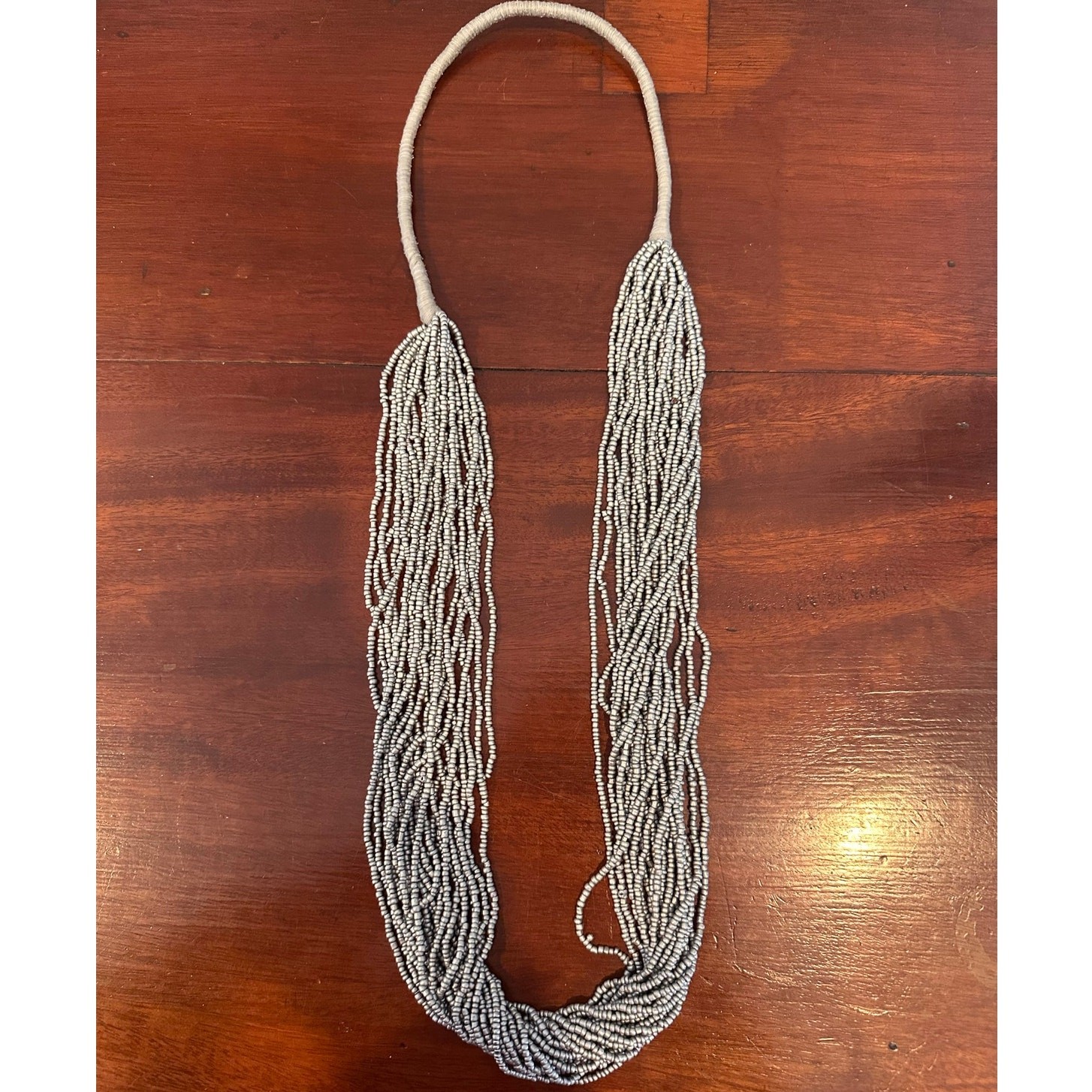 Gray Multi Strand Beaded Necklace Statement Grey … - image 1