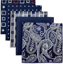 Assorted 5 Pieces Mens Silk Pocket Squares Handkerchiefs Set Lot