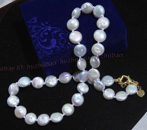 16"-36" 10-12mm Natural White Square /Coin Baroque Pearl Beads Knot Necklace - Picture 5 of 21