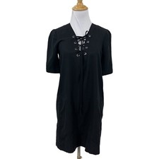 BCBGeneration Shift Mini Shirt Dress Womens XXS 2XS Black Lace Up Pockets