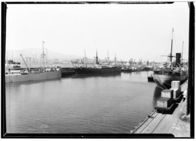 Ships docked at a harbor California Old Photo